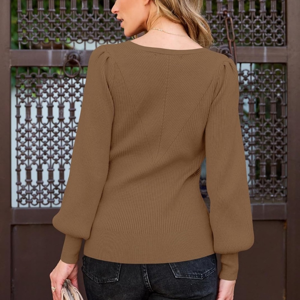 Chic Brown Ribbed Sweater - Picture 2 of 5